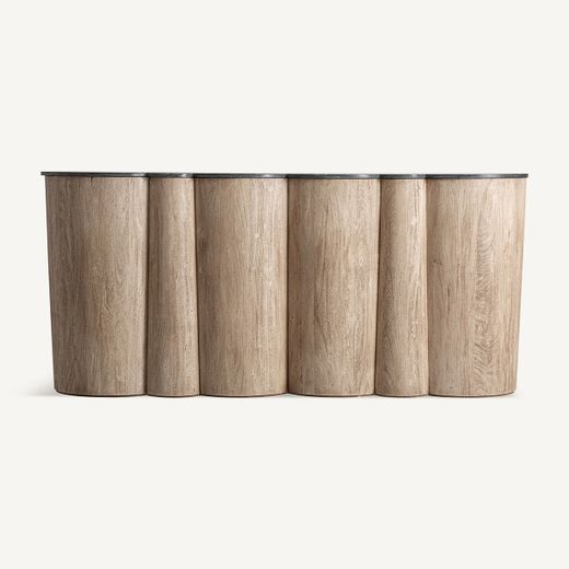Barra de bar de madera de acacia y mármol en marrón y negro, 243 x 65 x 110 cm | Kleit