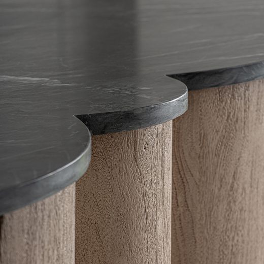 Barra de bar de madera de acacia y mármol en marrón y negro, 243 x 65 x 110 cm | Kleit