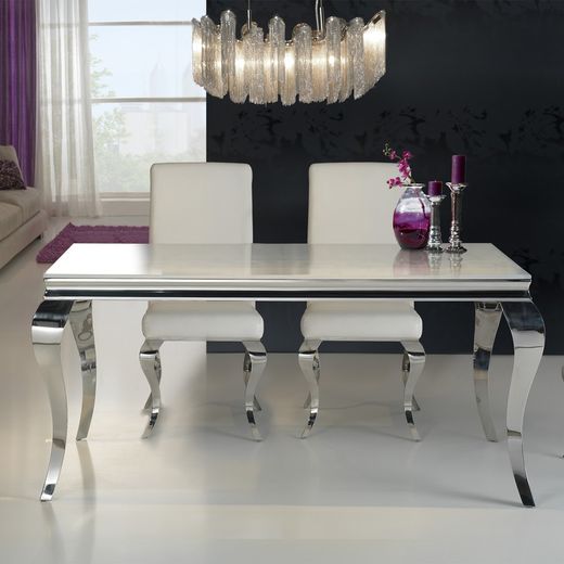 BARROQUE-Silver Steel Dining Table, 98x168x76 cm