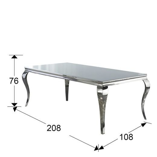 BARROQUE-Silver Steel Dining Table, 98x168x76 cm