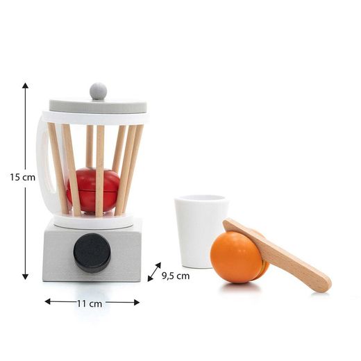 Børneblender i Montessori-stil lavet af fyrretræ i grå, 14x9,5x16 cm | Smoothie Lab