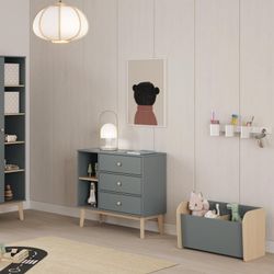 Coffre à jouets en pin vert et naturel, 70 x 35 x 42 cm | Esteban