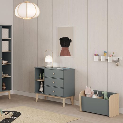 Coffre à jouets en pin vert et naturel, 70 x 35 x 42 cm | Esteban