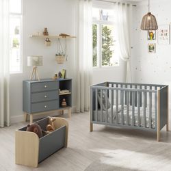 Coffre à jouets en pin vert et naturel, 70 x 35 x 42 cm | Esteban