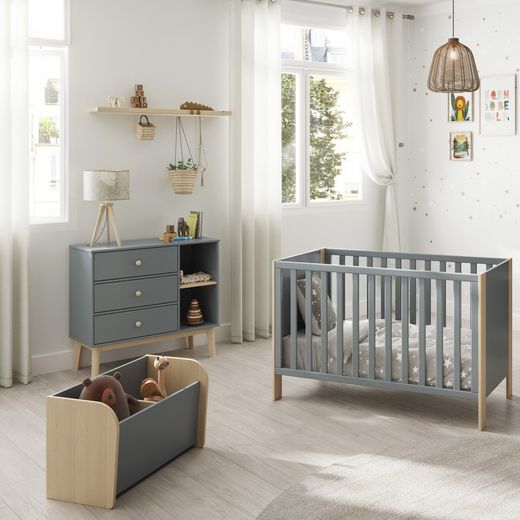 Coffre à jouets en pin vert et naturel, 70 x 35 x 42 cm | Esteban