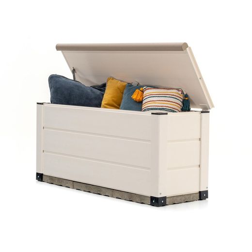 White/beige PVC garden chest, 123 x 48 x 56 cm | Tuscany Evo