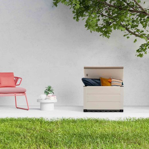 White/beige PVC garden chest, 82.5 x 48 x 56 cm | Tuscany Evo