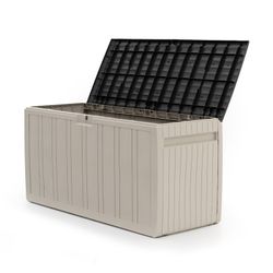 Beige/bruine kunststof tuinkist, 117 x 45,5 x 57 cm | Bovenkant