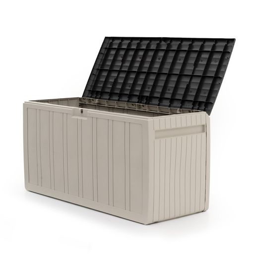 Beige/bruine kunststof tuinkist, 117 x 45,5 x 57 cm | Bovenkant