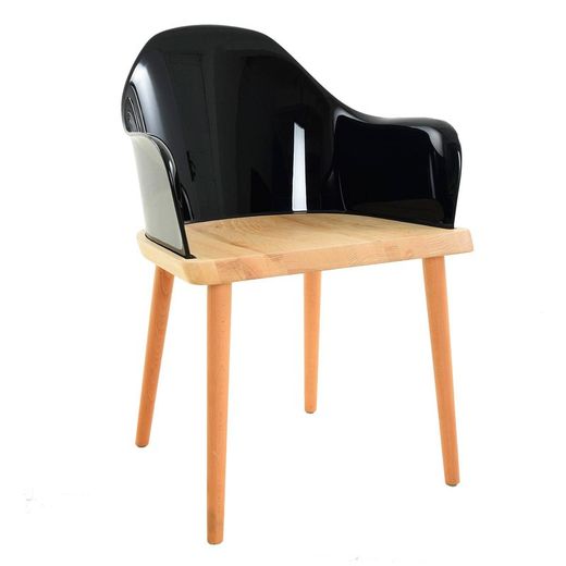 BEKSAND Black - Chair with armrests. Ash wood and black polycarbonate, 57 x 54 x 82 cm