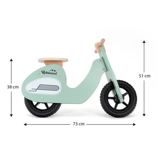 Montessori-style ride-on bike made of aquamarine wood, 73x27x50 cm | motorbike