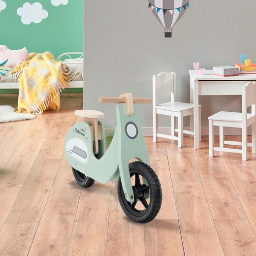 Montessori-style ride-on bike made of aquamarine wood, 73x27x50 cm | motorbike