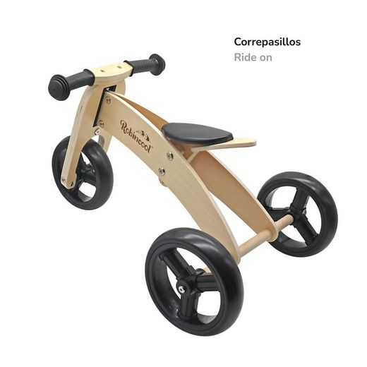 Montessori-style ride-on bicycle made of wood in natural and black colours, 63x40x36 cm | Fast Wheels