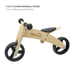 Montessori-style ride-on bicycle made of wood in natural and black colours, 63x40x36 cm | Fast Wheels