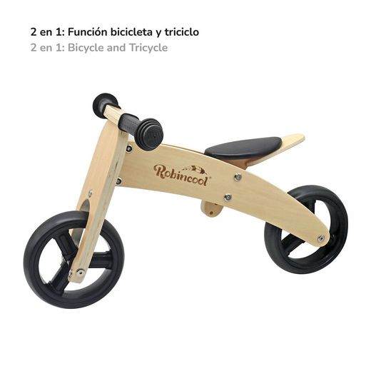 Montessori-style ride-on bicycle made of wood in natural and black colours, 63x40x36 cm | Fast Wheels