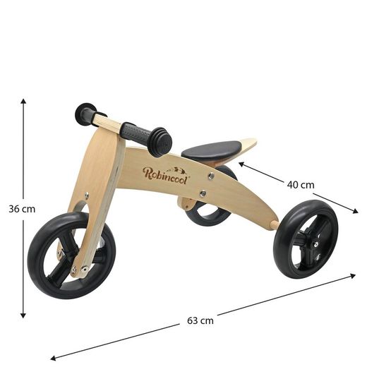 Montessori-style ride-on bicycle made of wood in natural and black colours, 63x40x36 cm | Fast Wheels