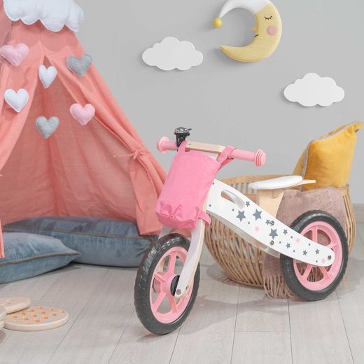 Montessori-style ride-on bike made of wood in pink, 83x36x55 cm | Street Circuit