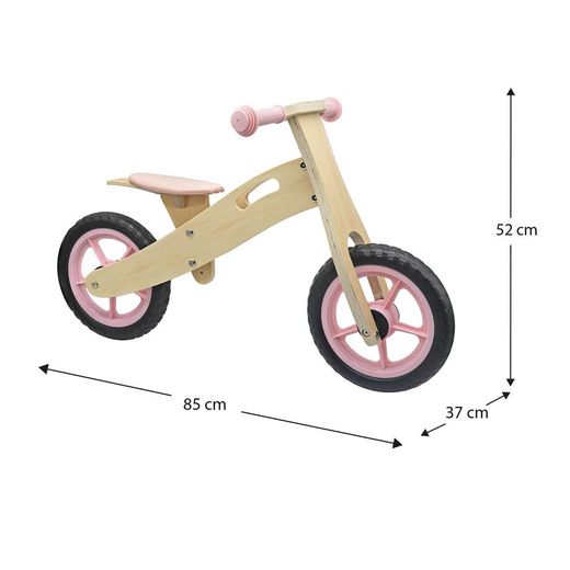 Bicicleta correpasillos montessori de madera en rosa y natural, 85 x 38 x 47 cm | Little Pilot