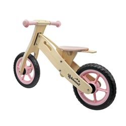 Bicicleta correpasillos montessori de madera en rosa y natural, 85 x 38 x 47 cm | Little Pilot