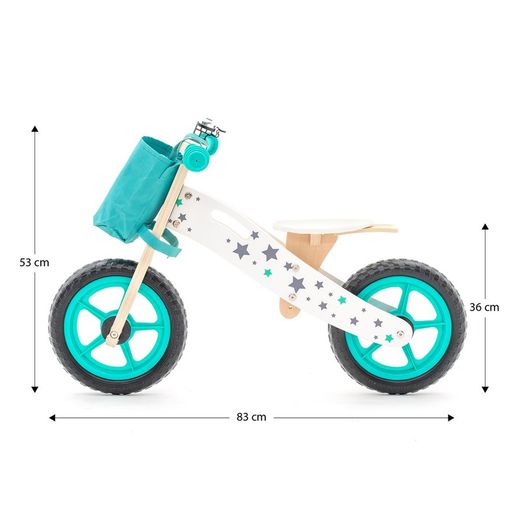 Montessori-style ride-on bicycle made of wood in turquoise color, 83x36x55 cm | Street Circuit