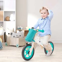 Montessori-style ride-on bicycle made of wood in turquoise color, 83x36x55 cm | Street Circuit