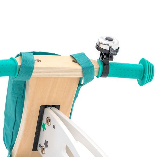 Montessori-style ride-on bicycle made of wood in turquoise color, 83x36x55 cm | Street Circuit