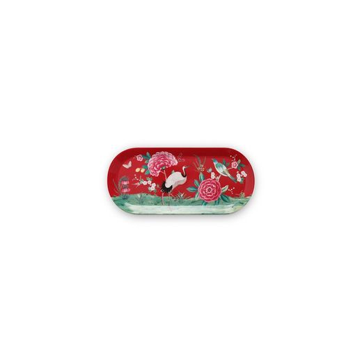 BLUSHING BIRDS-Plat à gâteau rectangulaire en céramique rouge, 33,5x15,5 cm