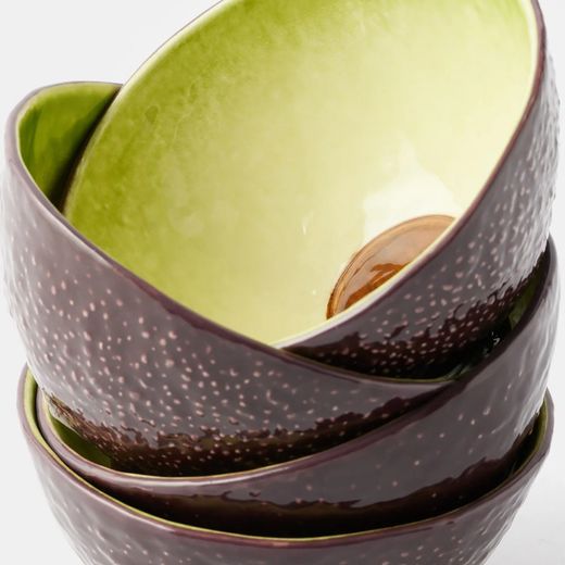Avocado bowl made of earthenware in brown and green, 14.3 x 14 x 7.5 cm | Tropical Fruits
