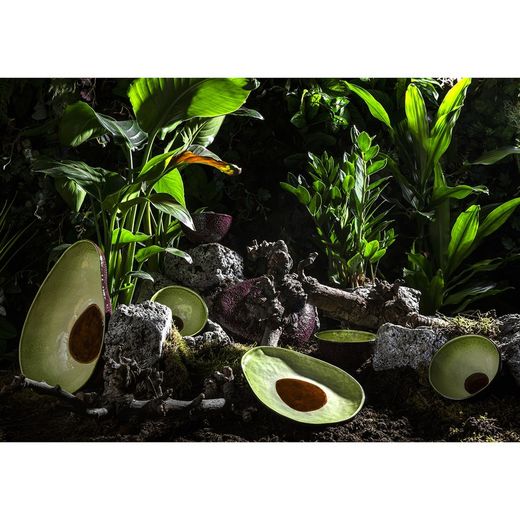 Avocado bowl made of earthenware in brown and green, 14.3 x 14 x 7.5 cm | Tropical Fruits