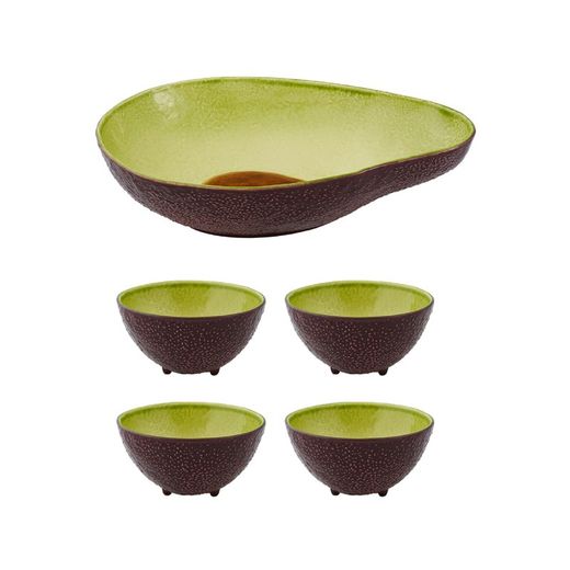 Avocado bowl made of earthenware in brown and green, 14.3 x 14 x 7.5 cm | Tropical Fruits