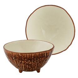 Coco bowl made of brown and white earthenware, 13.7 x 13.5 x 7.5 cm | Tropical Fruits