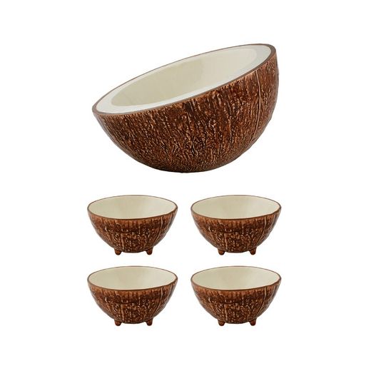 Coco bowl made of brown and white earthenware, 13.7 x 13.5 x 7.5 cm | Tropical Fruits