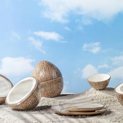 Coco bowl made of brown and white earthenware, 13.7 x 13.5 x 7.5 cm | Tropical Fruits