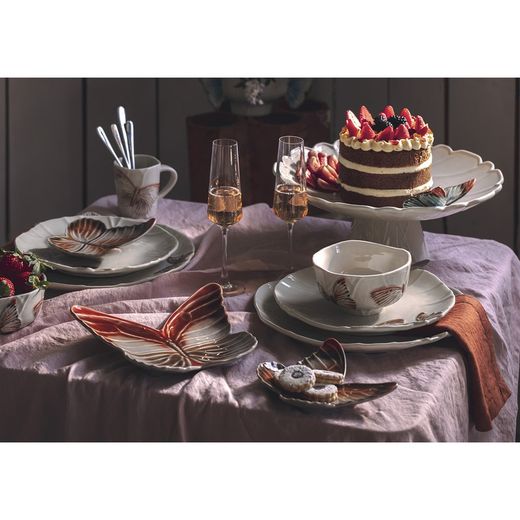 Beige and multicolor earthenware bowl, 15.6 x 15.8 x 7.9 cm | Cloudy Butterflies