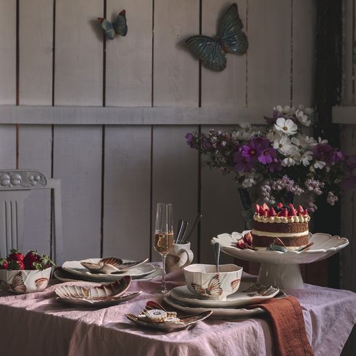 Beige and multicolor earthenware bowl, 15.6 x 15.8 x 7.9 cm | Cloudy Butterflies