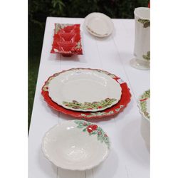 White and multicoloured earthenware bowl, Ø 20.3 x 6.2 cm | Christmas wreath