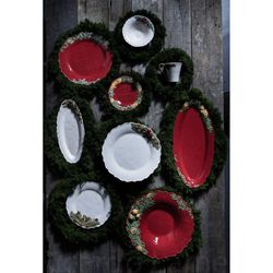 White and multicoloured earthenware bowl, Ø 20.3 x 6.2 cm | Christmas wreath