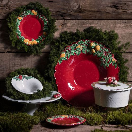 White and multicoloured earthenware bowl, Ø 20.3 x 6.2 cm | Christmas wreath