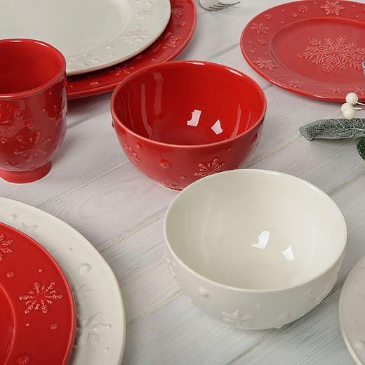 Red earthenware bowl, Ø 14 x 8.2 cm | Snowflakes