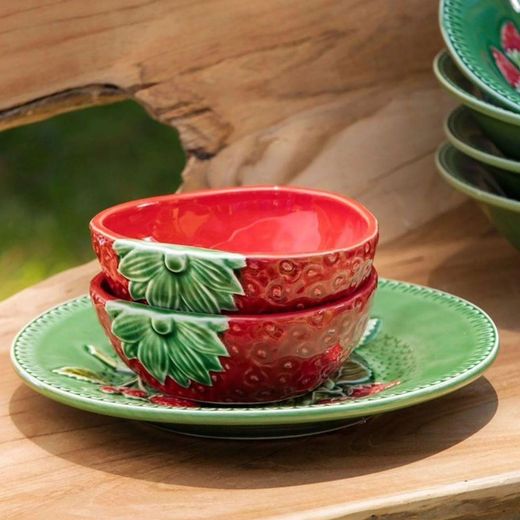 Bol en faïence rouge et vert, 13,5 x 11 x 4 cm | Fraises