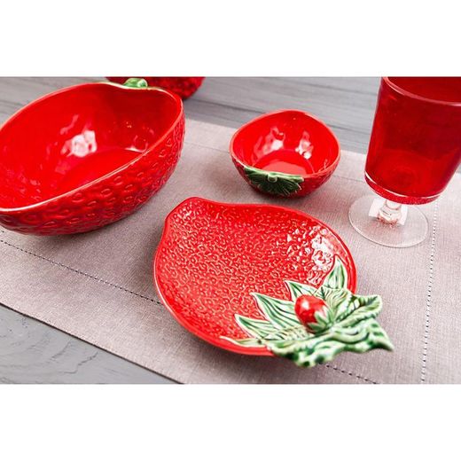 Bol en faïence rouge et vert, 13,5 x 11 x 4 cm | Fraises