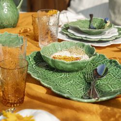 Vaisselle en faïence 18 pièces en vert | Géranium