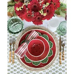 Earthenware bowl in green and red, Ø 13.5 x 7.5 cm | Watermelon