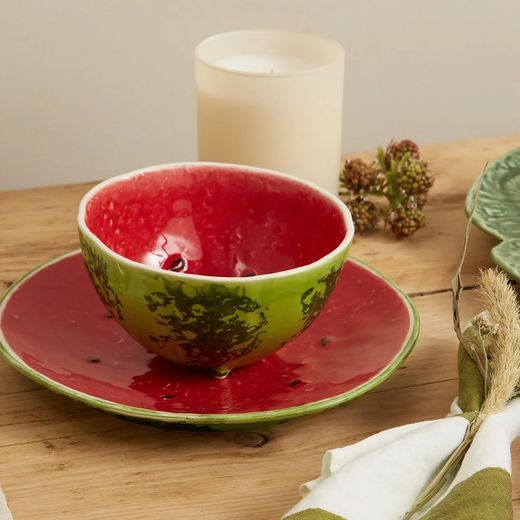 Earthenware bowl in green and red, Ø 13.5 x 7.5 cm | Watermelon