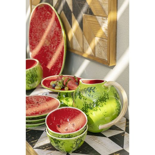 Earthenware bowl in green and red, Ø 13.5 x 7.5 cm | Watermelon