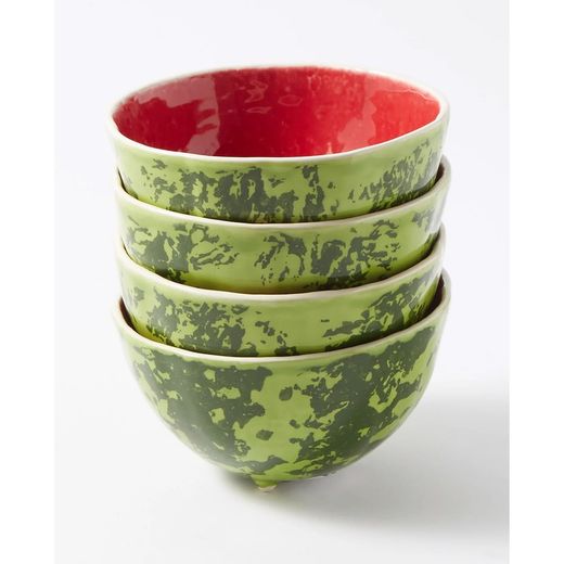 Earthenware bowl in green and red, Ø 13.5 x 7.5 cm | Watermelon