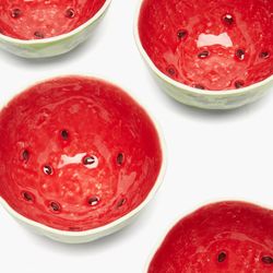 Earthenware bowl in green and red, Ø 13.5 x 7.5 cm | Watermelon