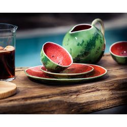 Earthenware bowl in green and red, Ø 13.5 x 7.5 cm | Watermelon