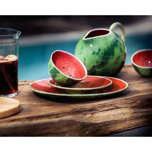 Earthenware bowl in green and red, Ø 13.5 x 7.5 cm | Watermelon
