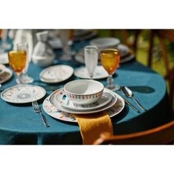 Vajilla de 18 piezas de porcelana en blanco y multicolor | Atrapasueños